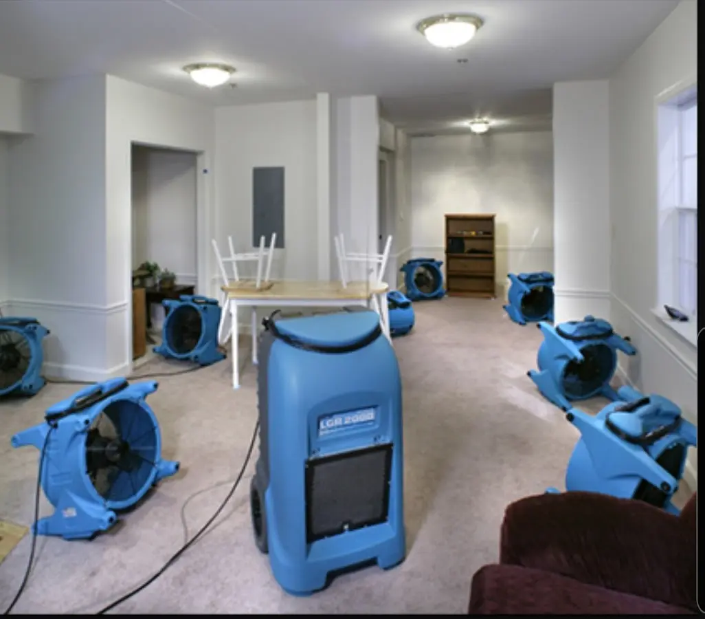 Air movers and dehumidifier setup for Water Extraction & Removal in Primera